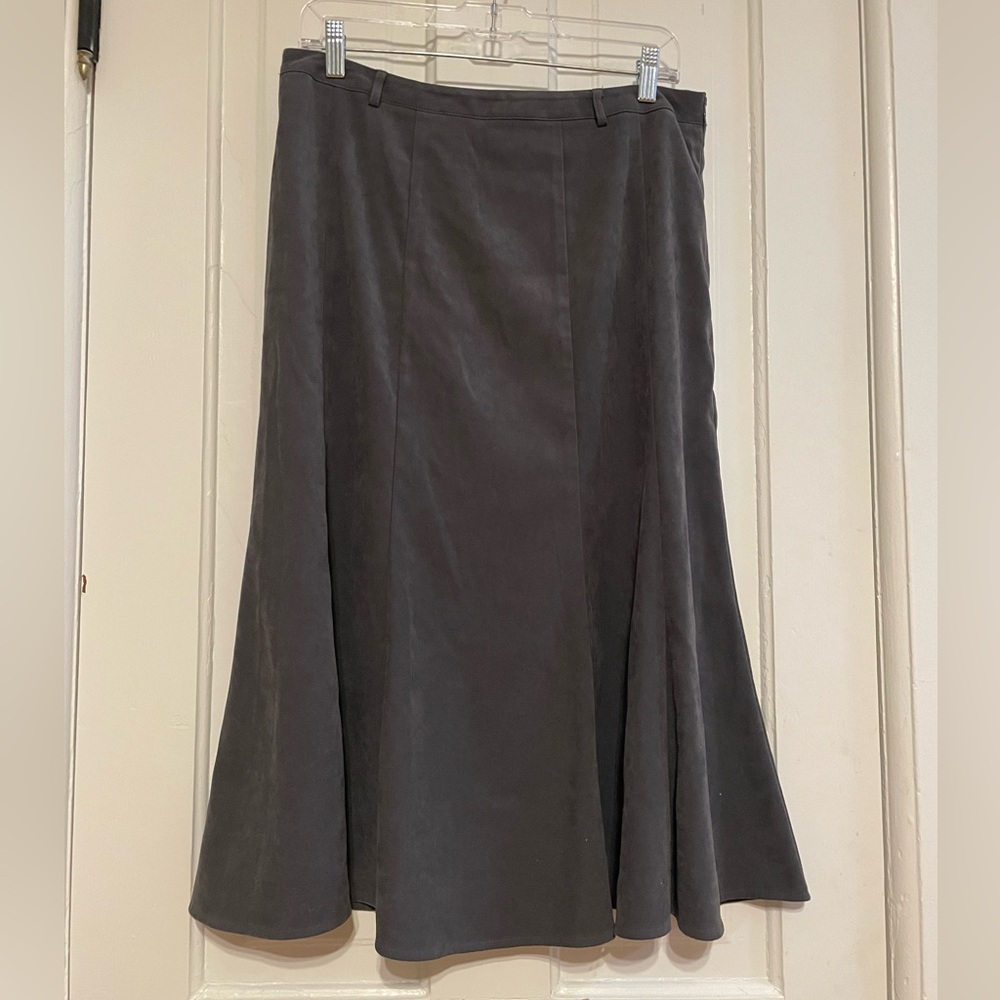 Faux Suede Charcoal Grey Midi Skirt Women’s Size 10